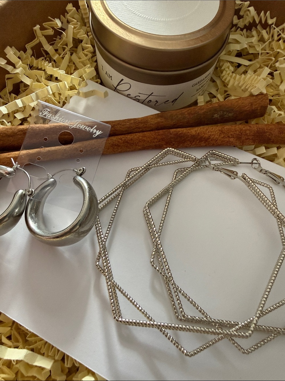 Fashion Jewelry Silver Hoop and Textured Octagon Hoop Earrings Set